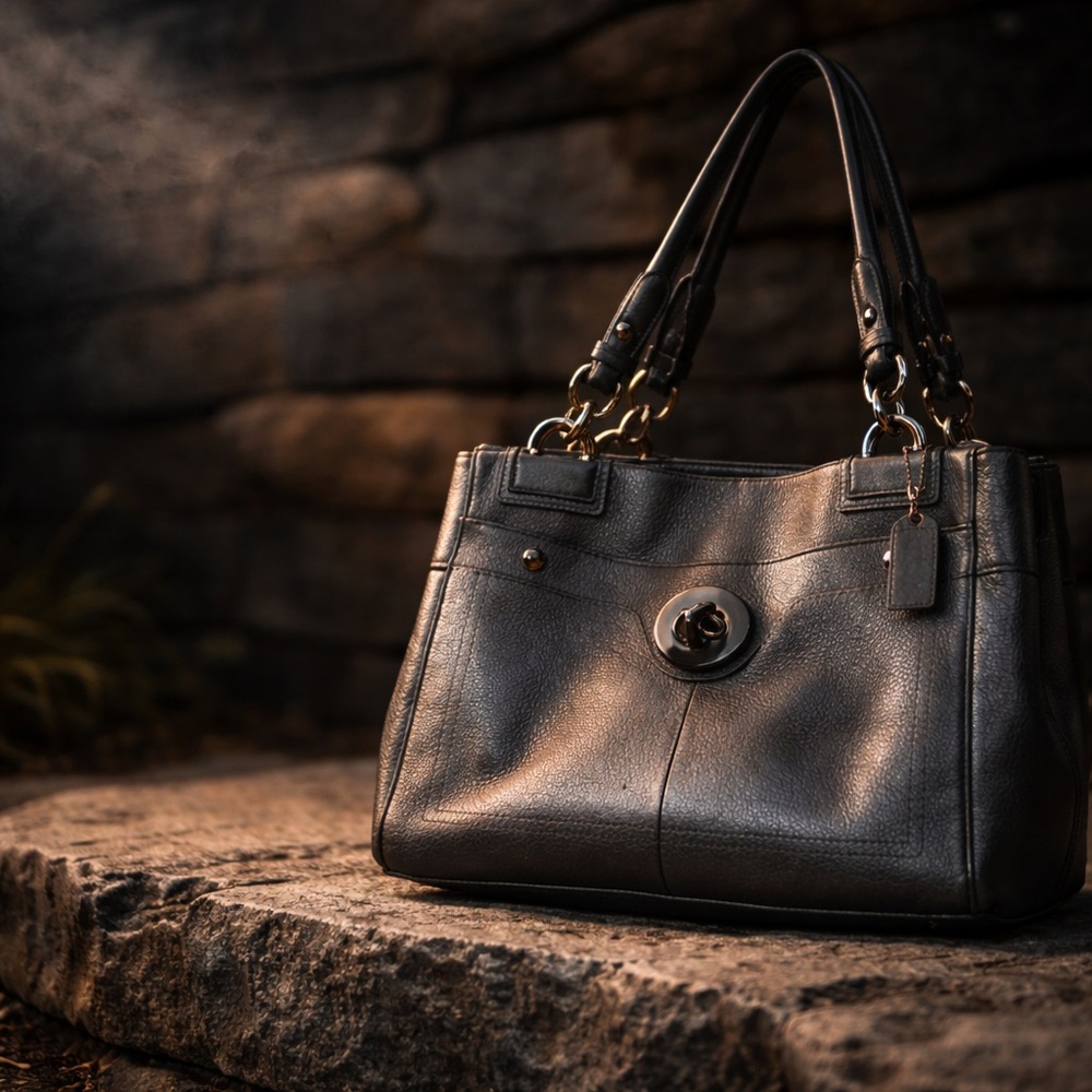 COACH PENELOPE CARRYALL F16531 SILVER PEBBLED LEAT